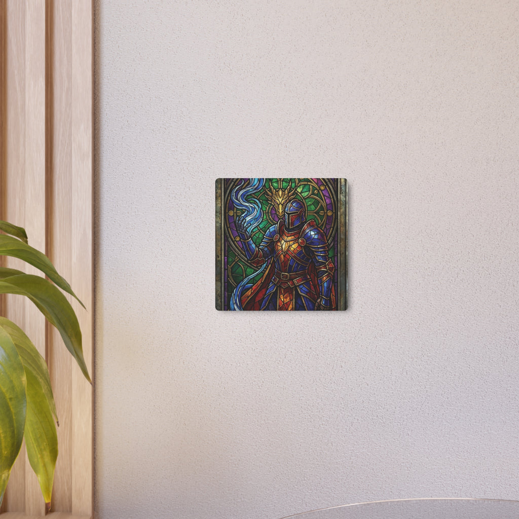 The Arcane Dragon-Knight – Stained-Glass Metal Print