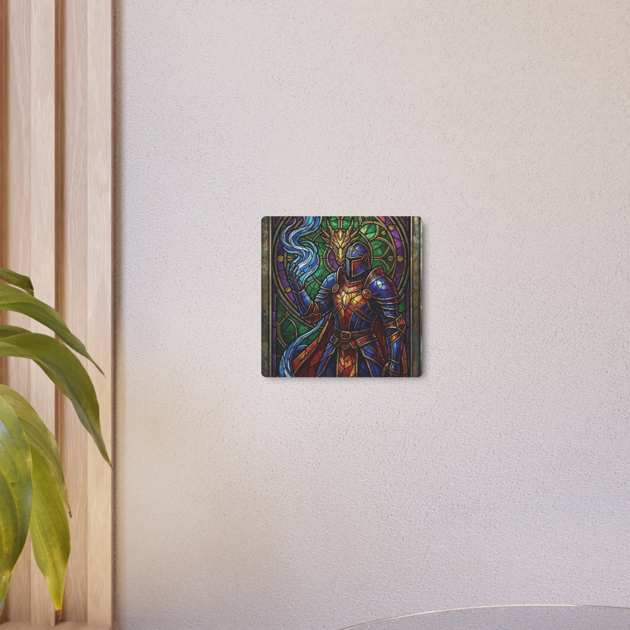 The Arcane Dragon-Knight – Stained-Glass Metal Print