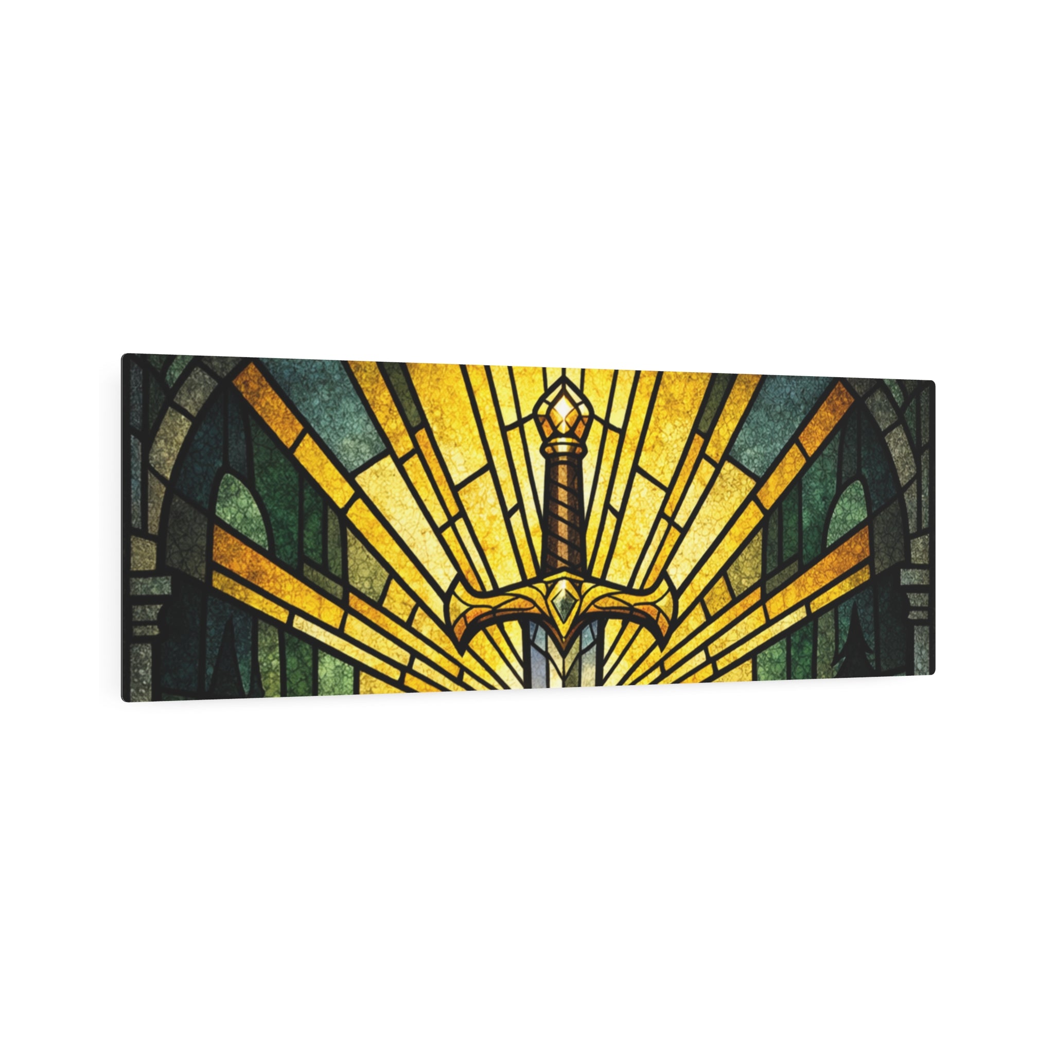The Sovereign's Blade: Gothic Stained-Glass Art