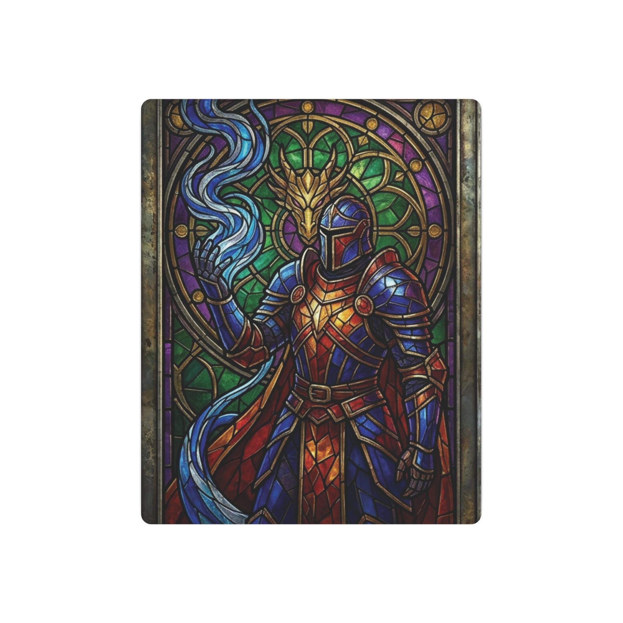 The Arcane Dragon-Knight – Stained-Glass Metal Print