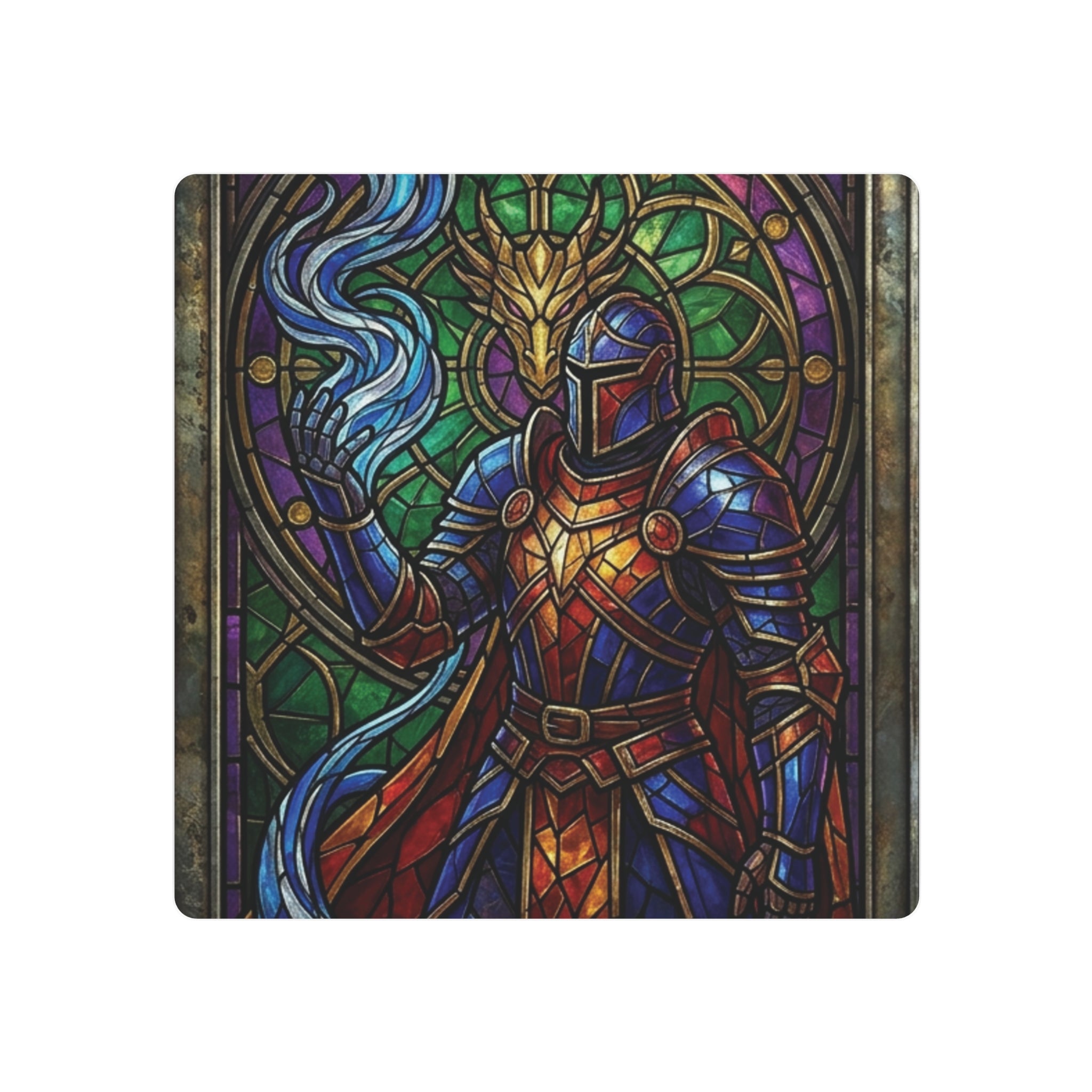 The Arcane Dragon-Knight – Stained-Glass Metal Print