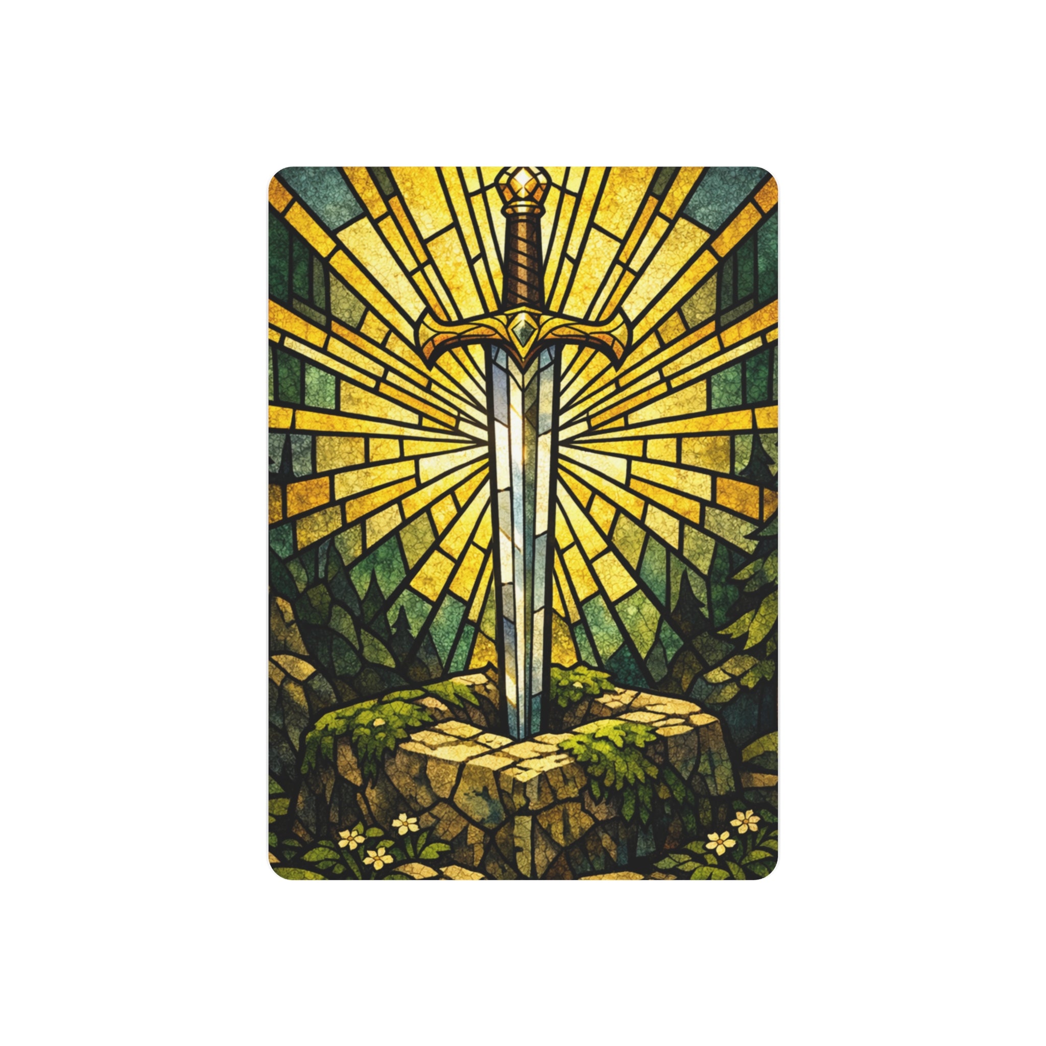 The Sovereign's Blade: Gothic Stained-Glass Art