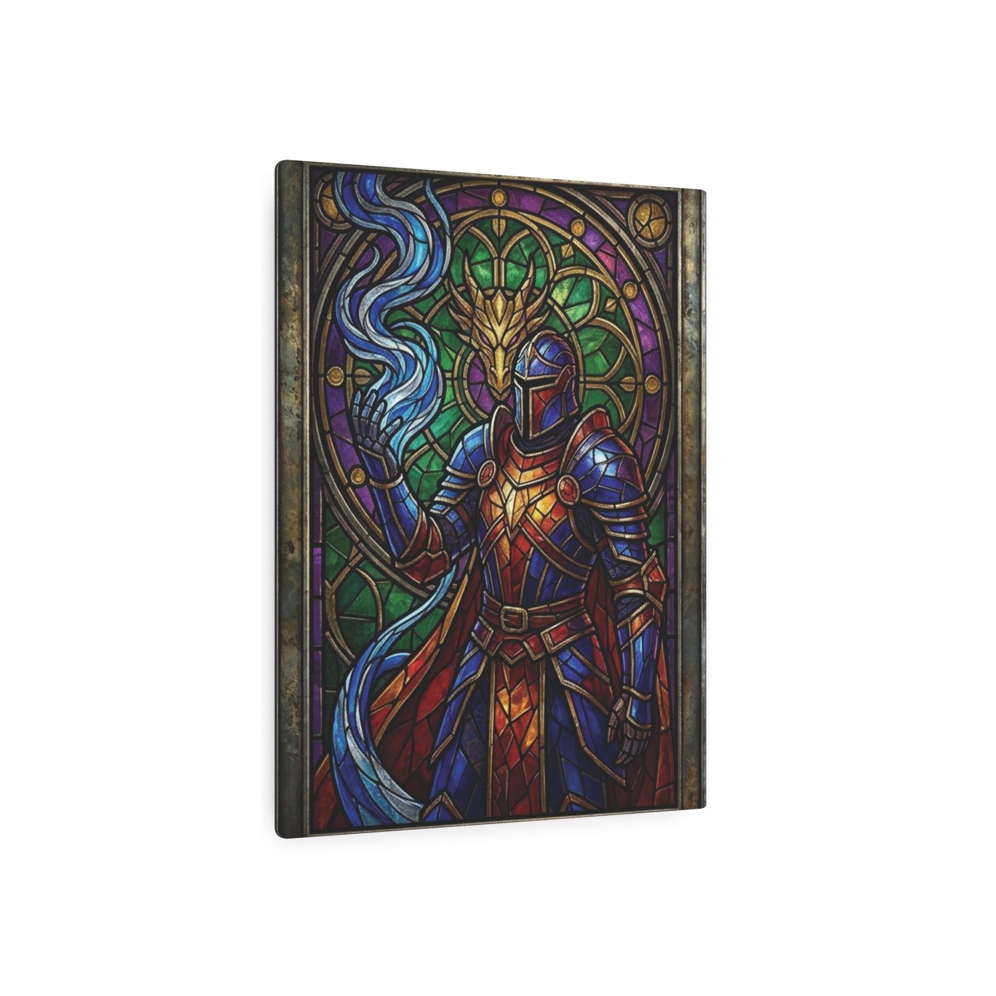 The Arcane Dragon-Knight – Stained-Glass Metal Print