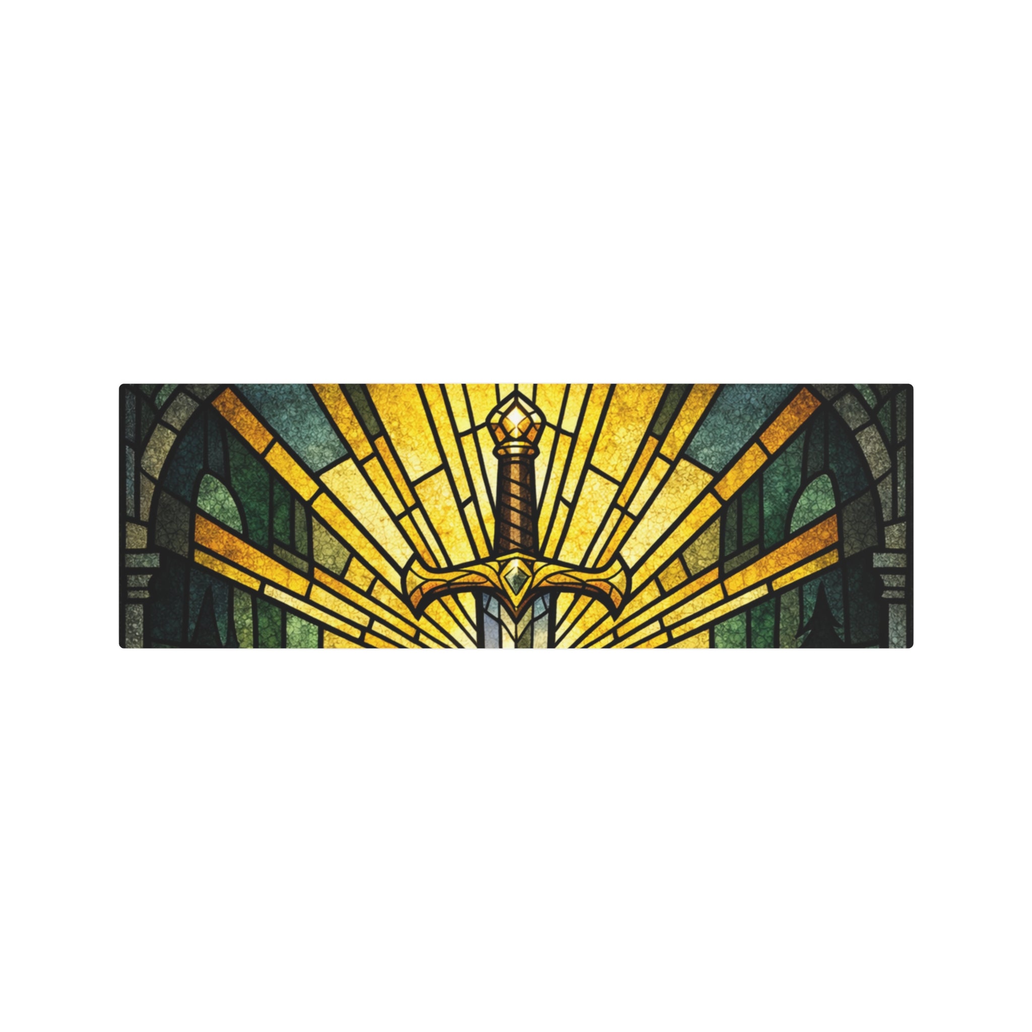 The Sovereign's Blade: Gothic Stained-Glass Art