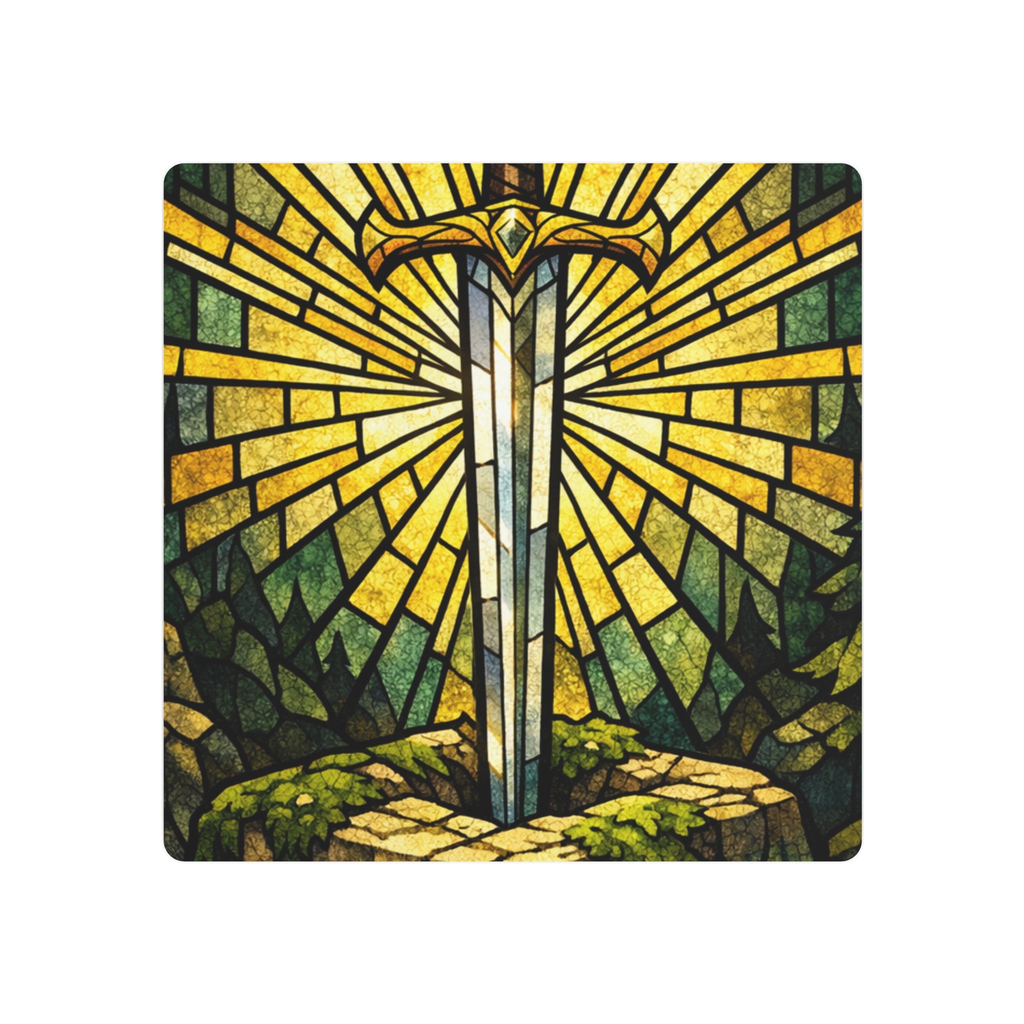 The Sovereign's Blade: Gothic Stained-Glass Art