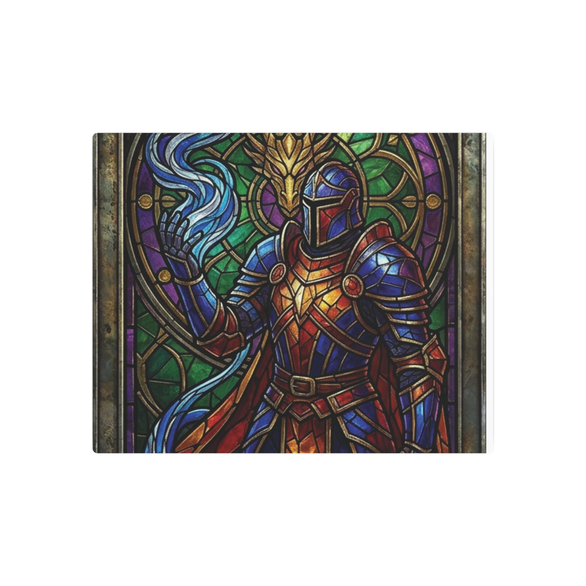 The Arcane Dragon-Knight – Stained-Glass Metal Print