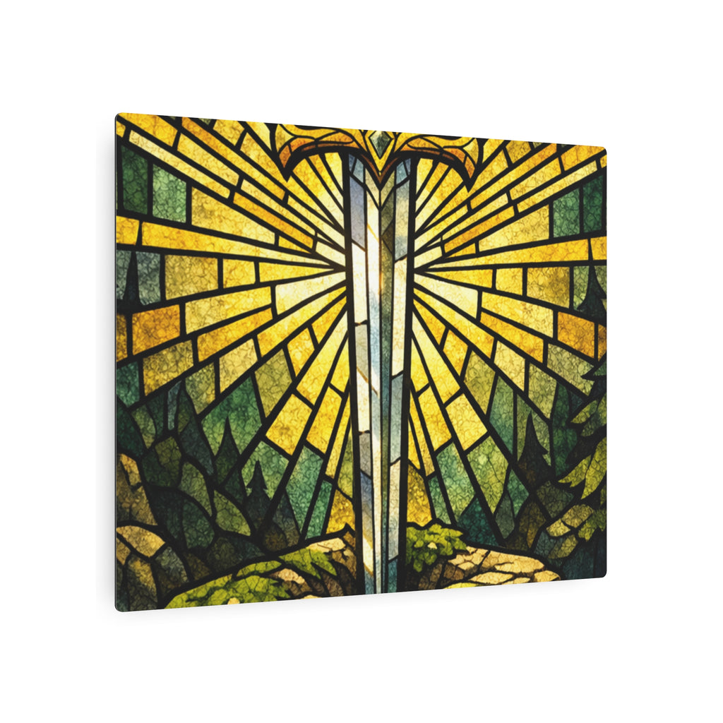 The Sovereign's Blade: Gothic Stained-Glass Art