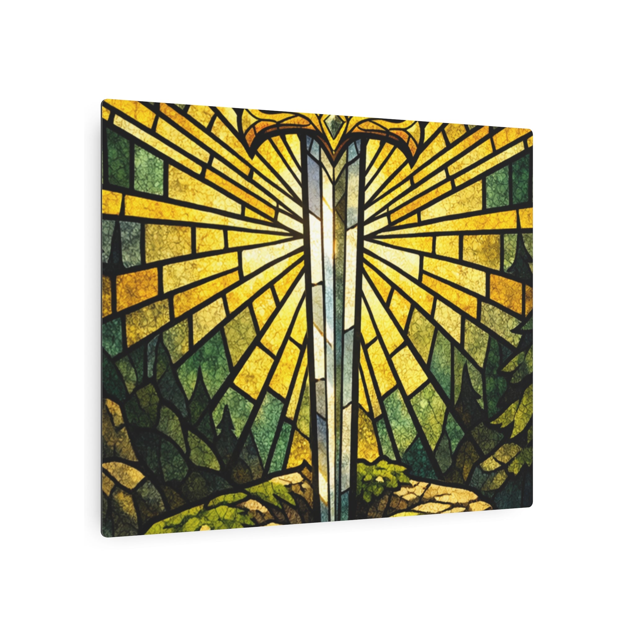 The Sovereign's Blade: Gothic Stained-Glass Art