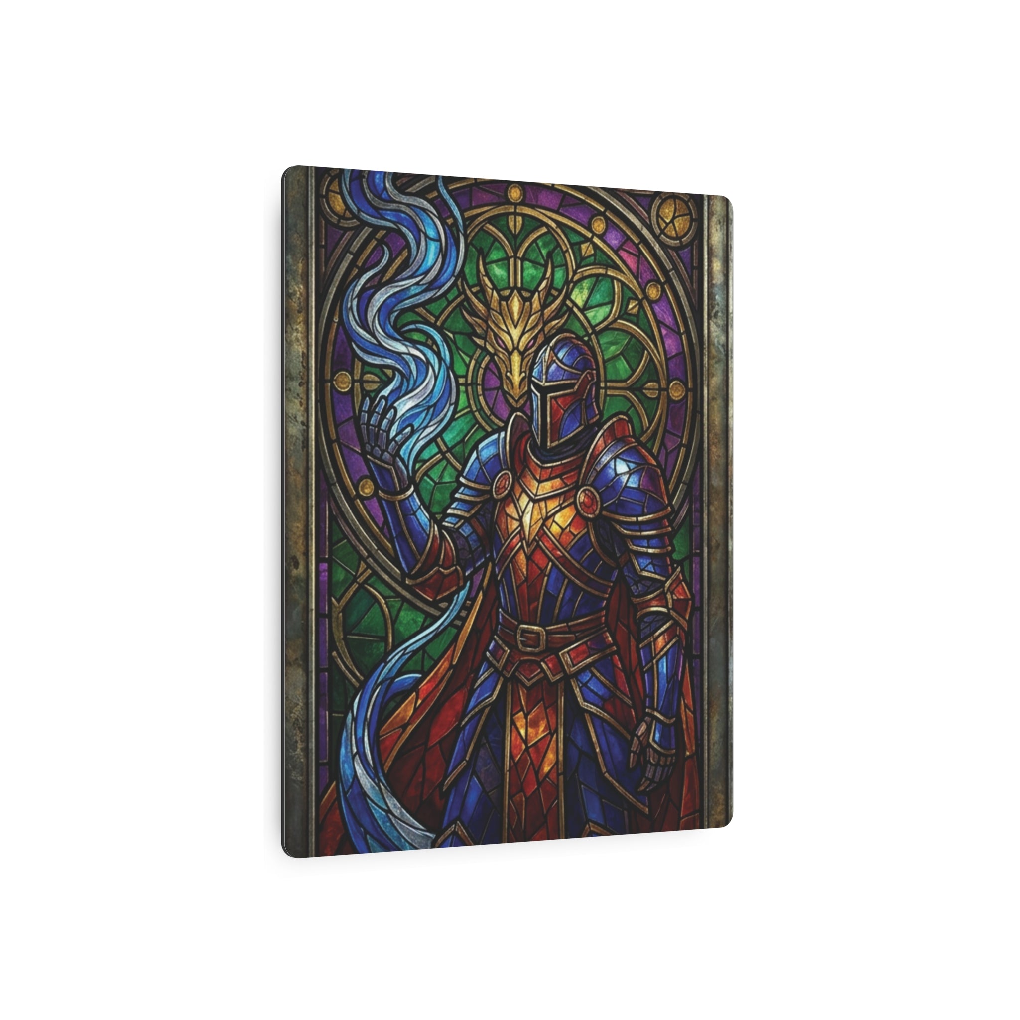 The Arcane Dragon-Knight – Stained-Glass Metal Print