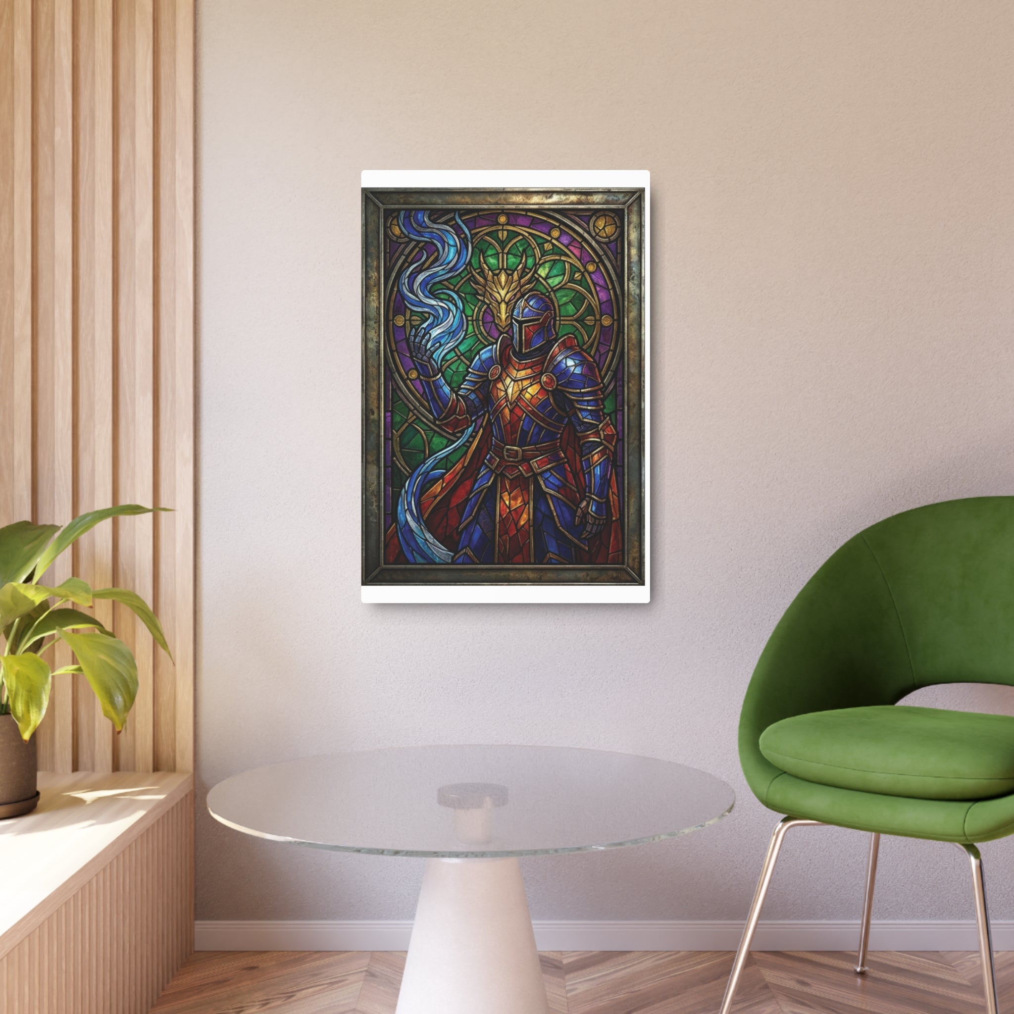 The Arcane Dragon-Knight – Stained-Glass Metal Print