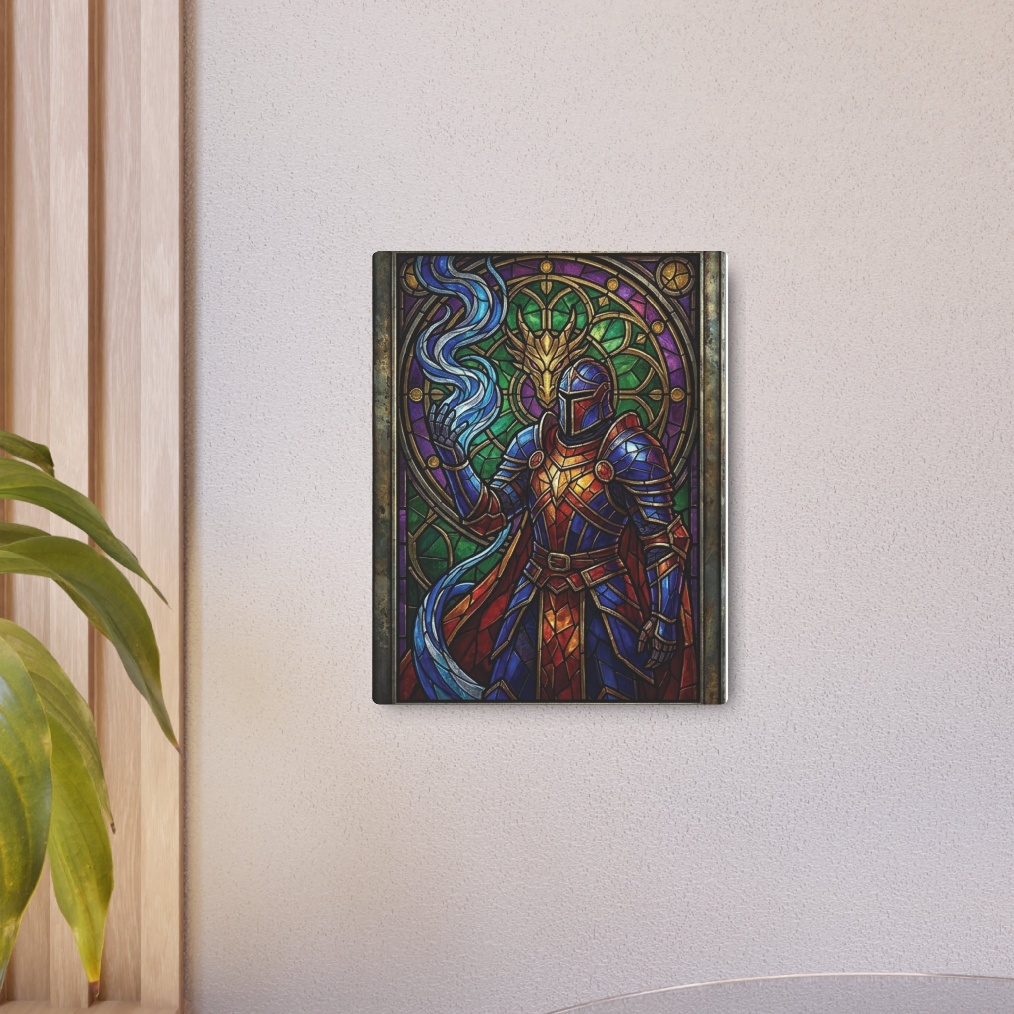 The Arcane Dragon-Knight – Stained-Glass Metal Print