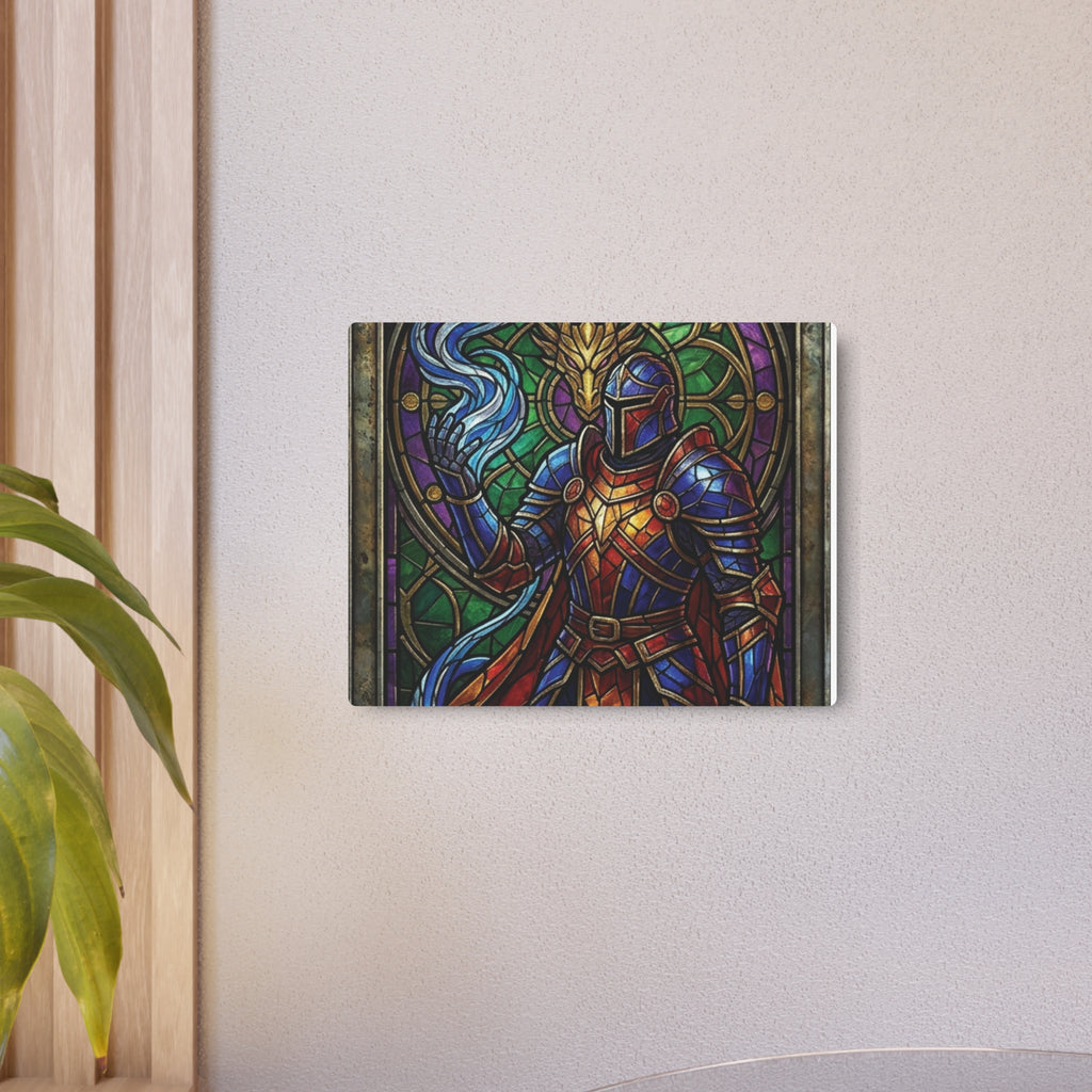 The Arcane Dragon-Knight – Stained-Glass Metal Print