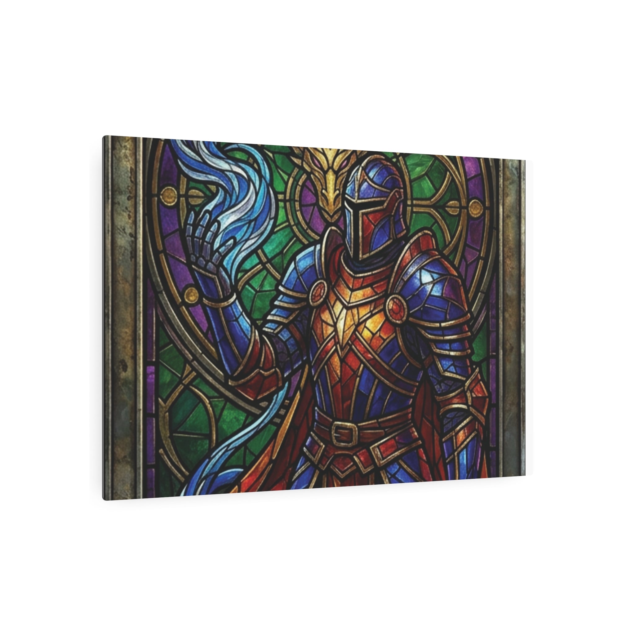 The Arcane Dragon-Knight – Stained-Glass Metal Print