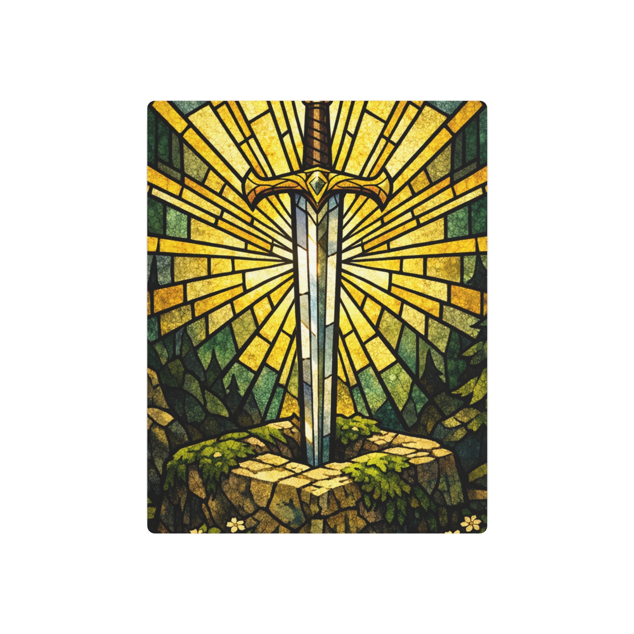 The Sovereign's Blade: Gothic Stained-Glass Art